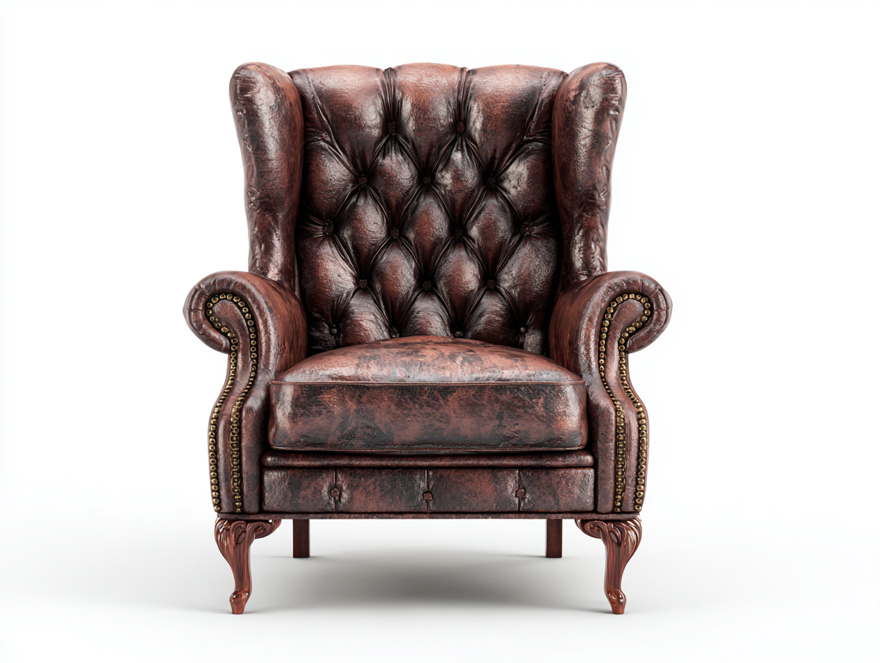 Poltrona in pelle imbottita 90x86x102 cm - marrone - stile classico per soggiorno-Airyovae