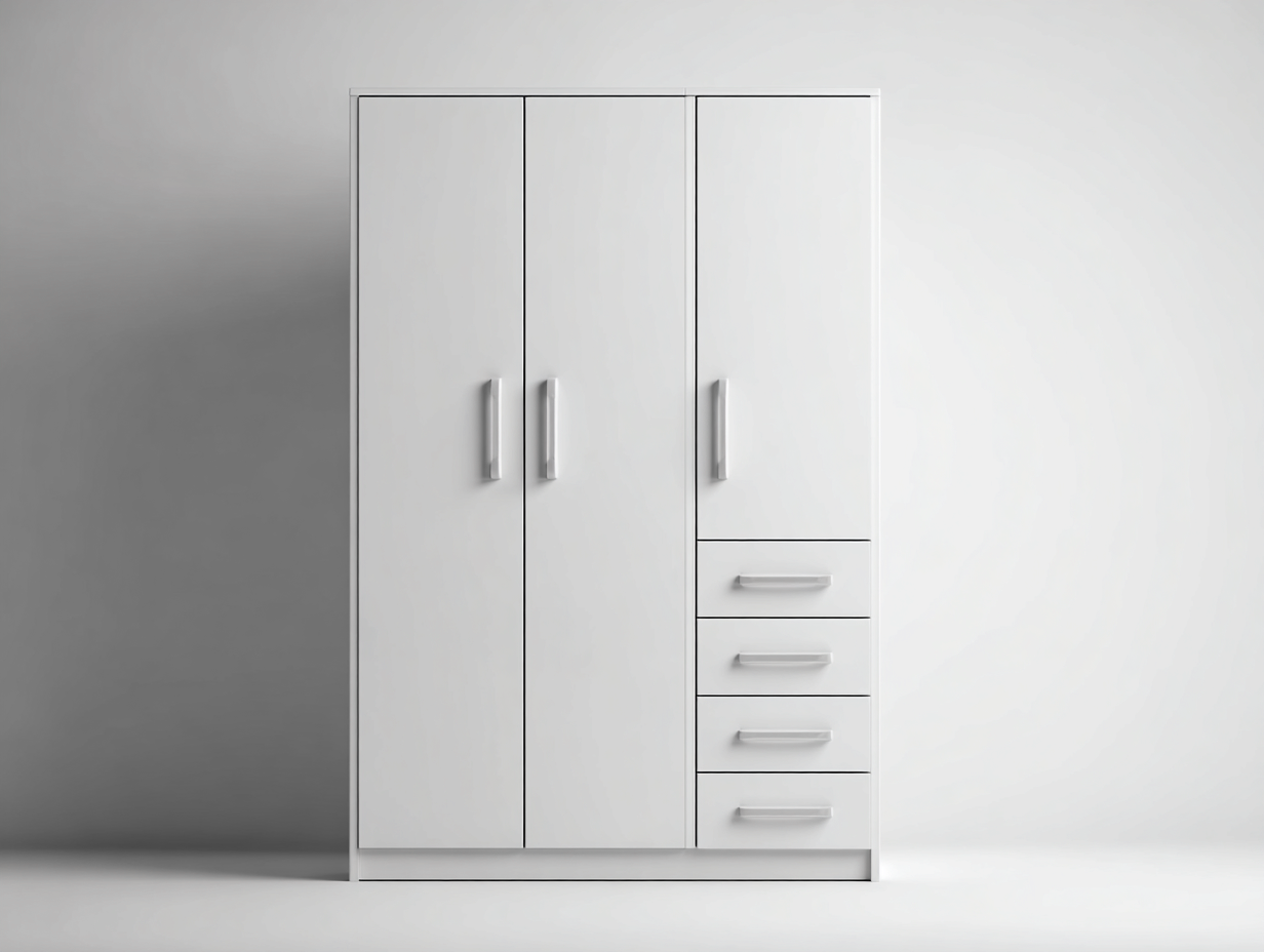 Armadio a 3 ante con 4 cassetti 118x52x190 cm - bianco - design moderno per camera da letto-Airyovae