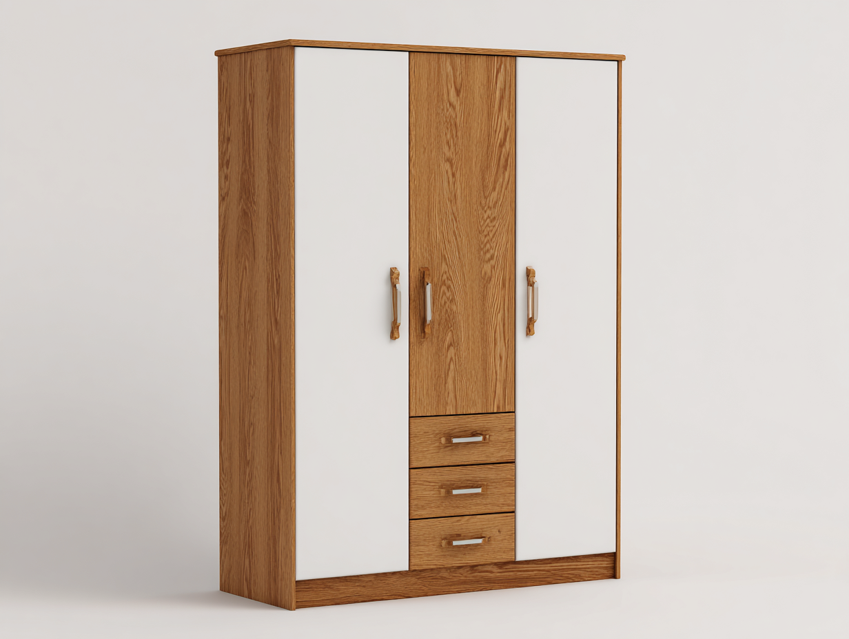Wardrobe modern storage 140x58x195 cm - white oak - contemporary cabinet