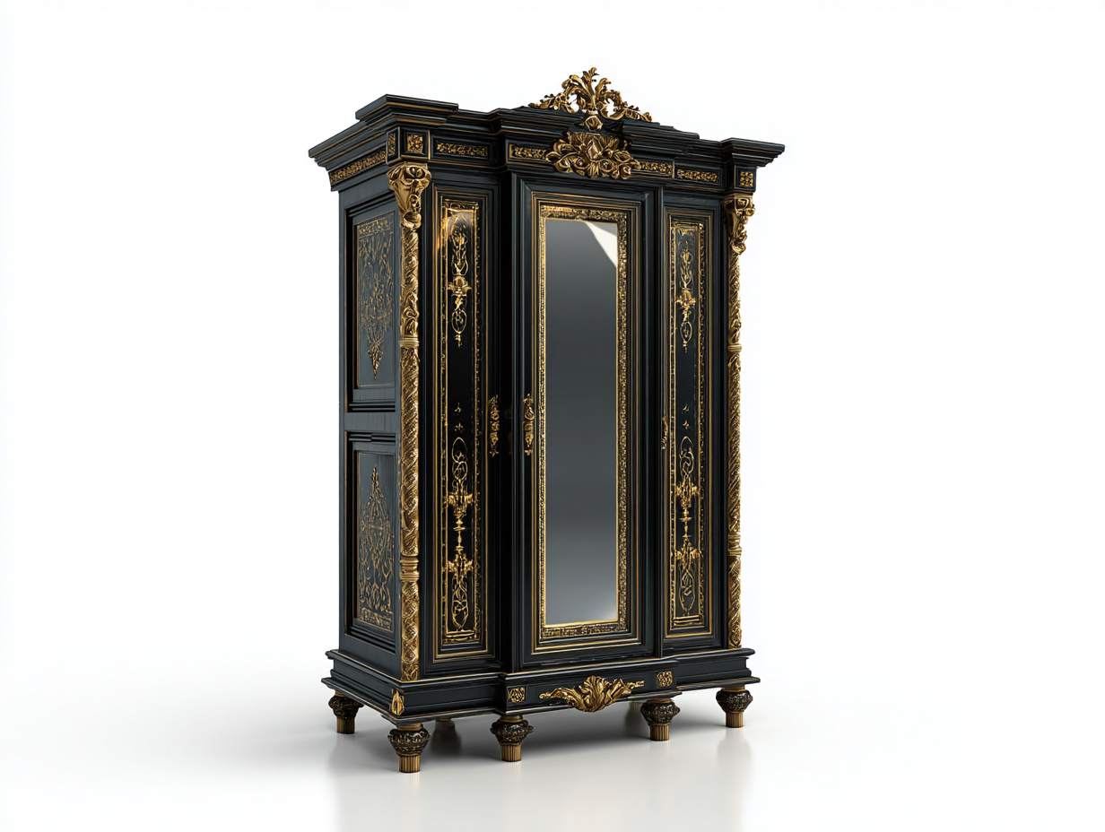 Wardrobe vintage style 115x60x198 cm - black gold - classic bedroom storage