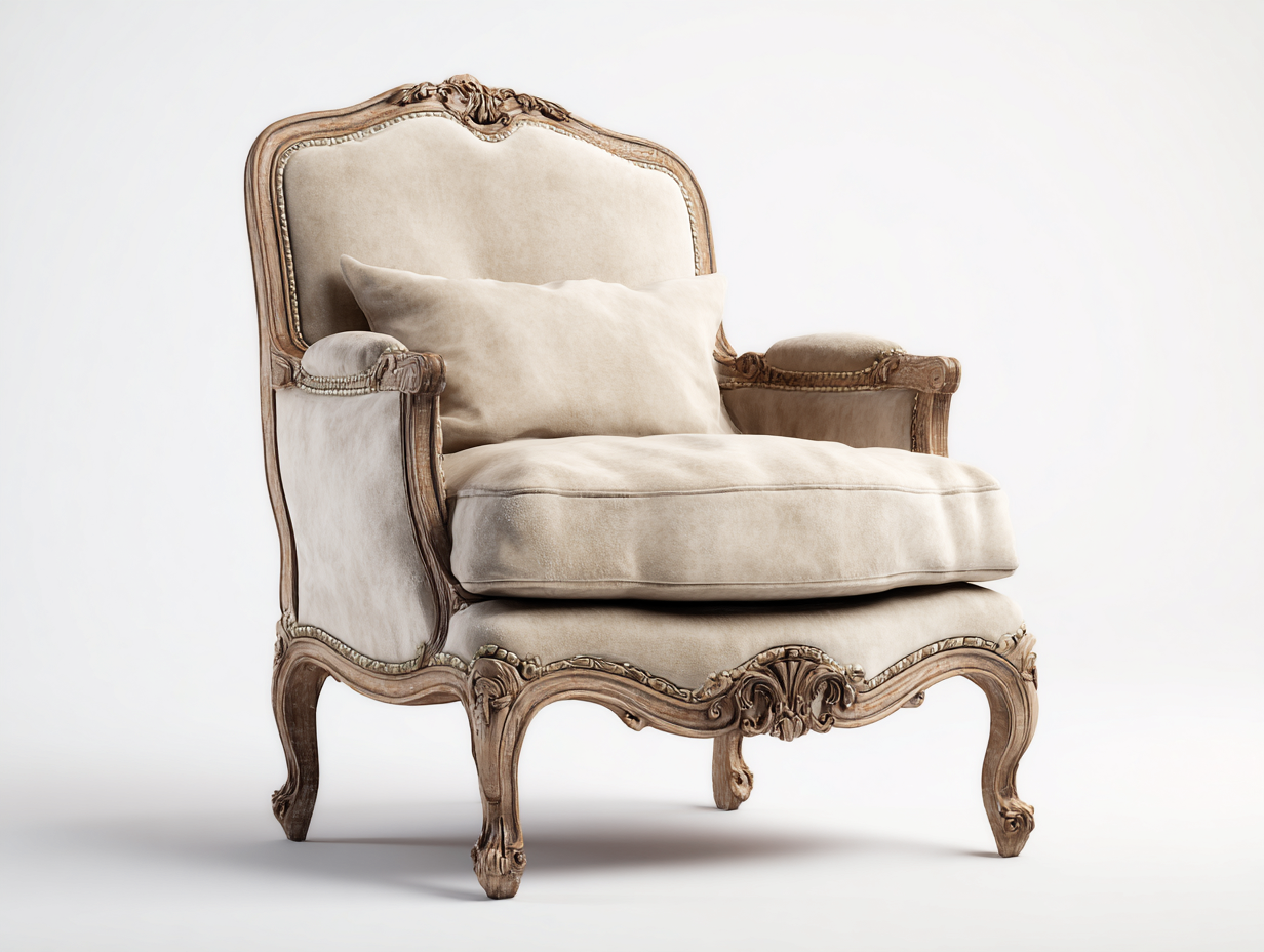 French vintage armchair carved wood 92x88x95 cm - beige - classic lounge seating