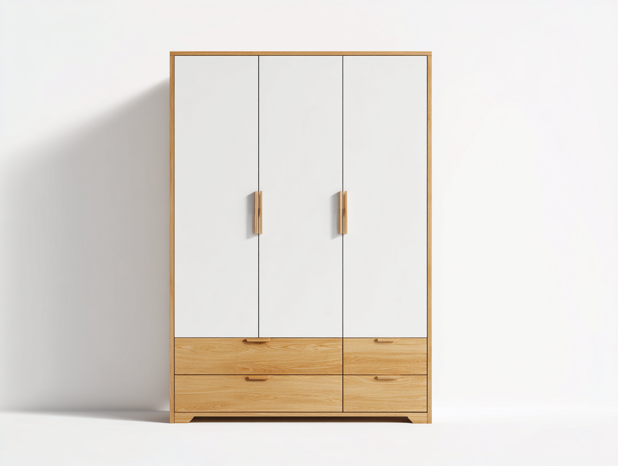 Wardrobe modern style 155x60x198 cm - white oak - minimalist storage unit