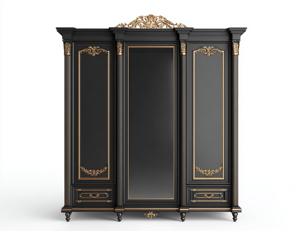 Wardrobe classic style 130x60x200 cm - black gold - elegant bedroom cabinet