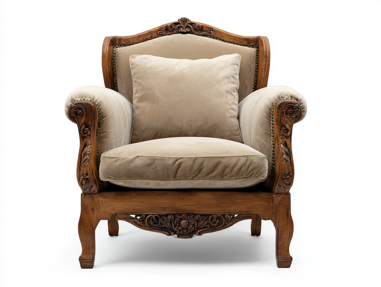 French country armchair carved wood 94x90x96 cm - beige - classic statement chair