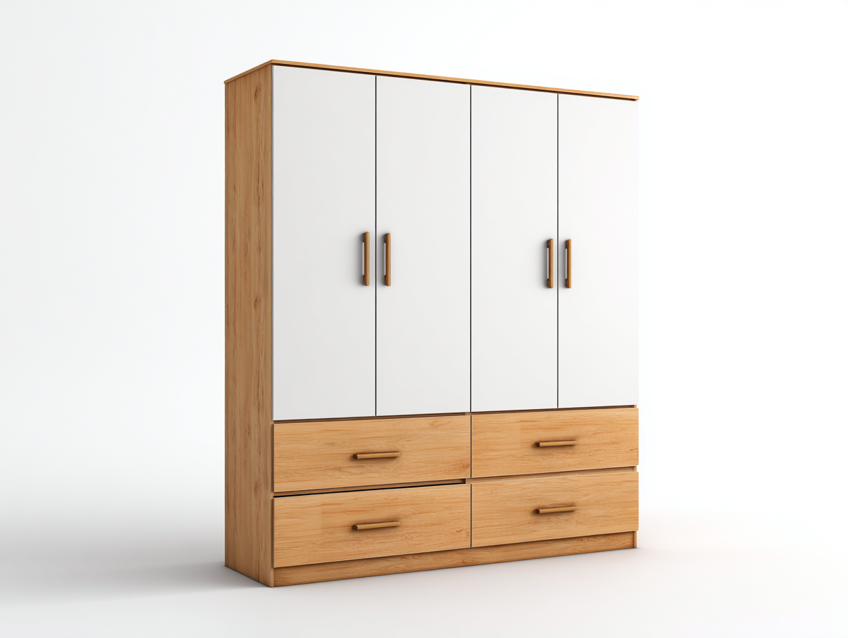 Wardrobe contemporary design 160x60x200 cm - white oak - modern bedroom storage
