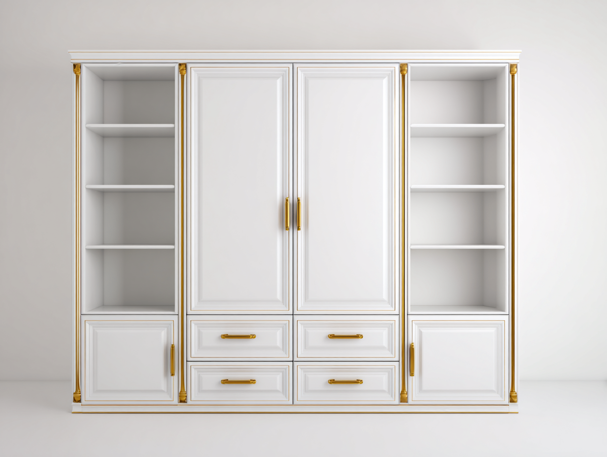 Wardrobe classic storage 180x60x205 cm - white gold - elegant interior cabinet