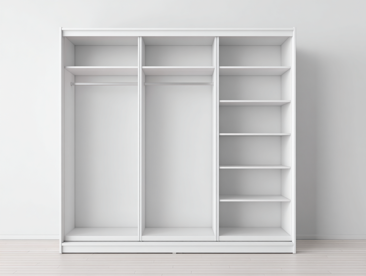 Wardrobe modern interior 200x60x210 cm - white - sliding door storage cabinet