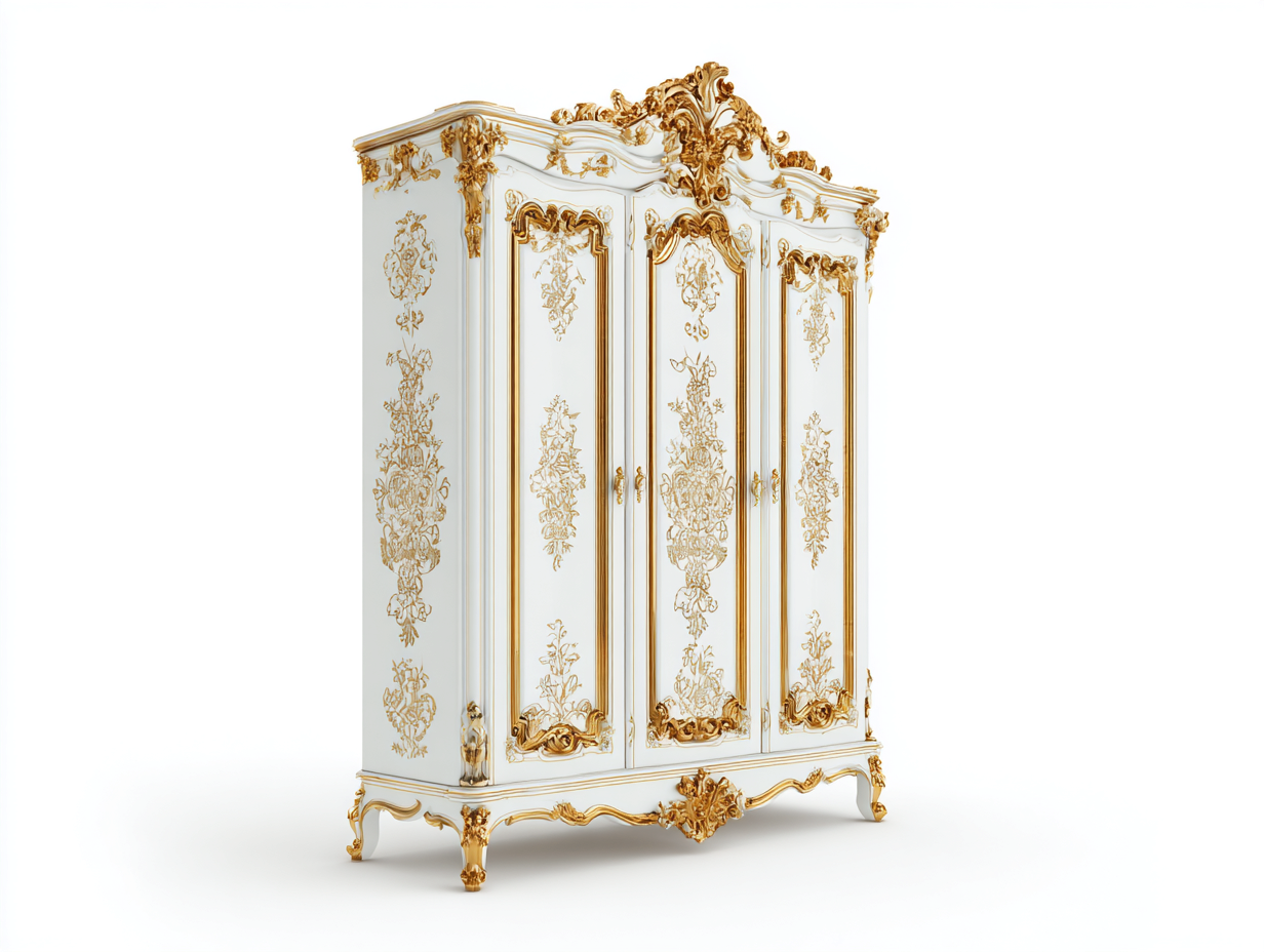 Wardrobe baroque style 120x60x200 cm - white gold - classic storage cabinet