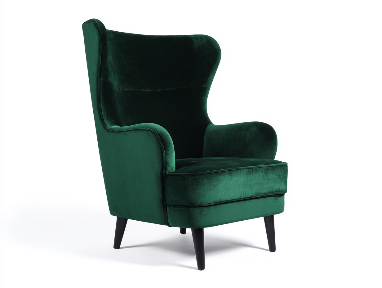 Armchair velvet upholstery 31x33x37 inches - dark green - modern wingback design