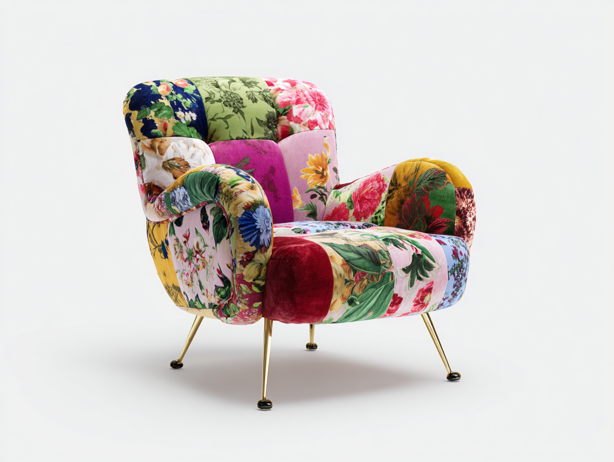 Armchair Fabric Upholstered 32x30x33 inches - Multi Color - Modern Accent Design