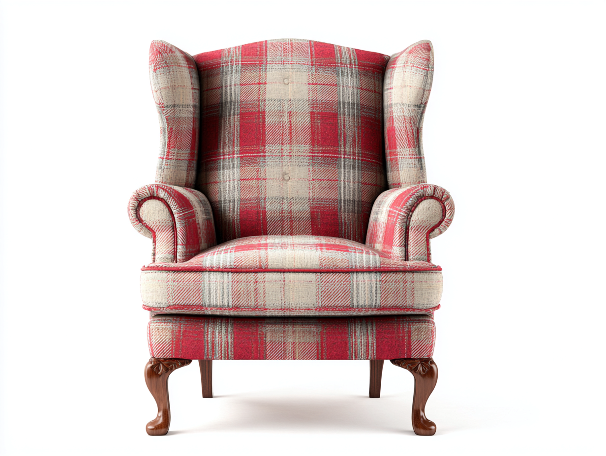 Armchair upholstered fabric 30x32x42 inches - red-beige - classic wingback design