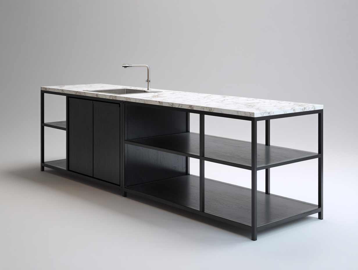 Outdoor Kitchen Island stone countertop 72x30x36 inches - black-white - modern outdoor design-Nicheano