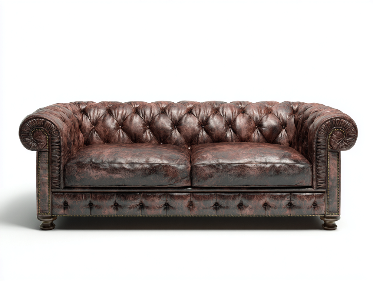 Loveseat Leather Upholstered 70x38x36 inches - Brown - Classic Chesterfield Design