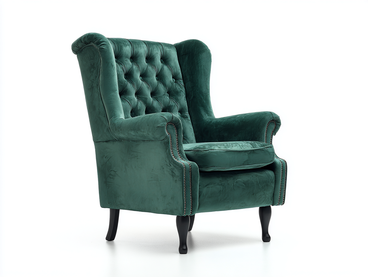 Armchair Velvet Upholstered 30x33x41 inches - Dark Green - Classic Wingback Design