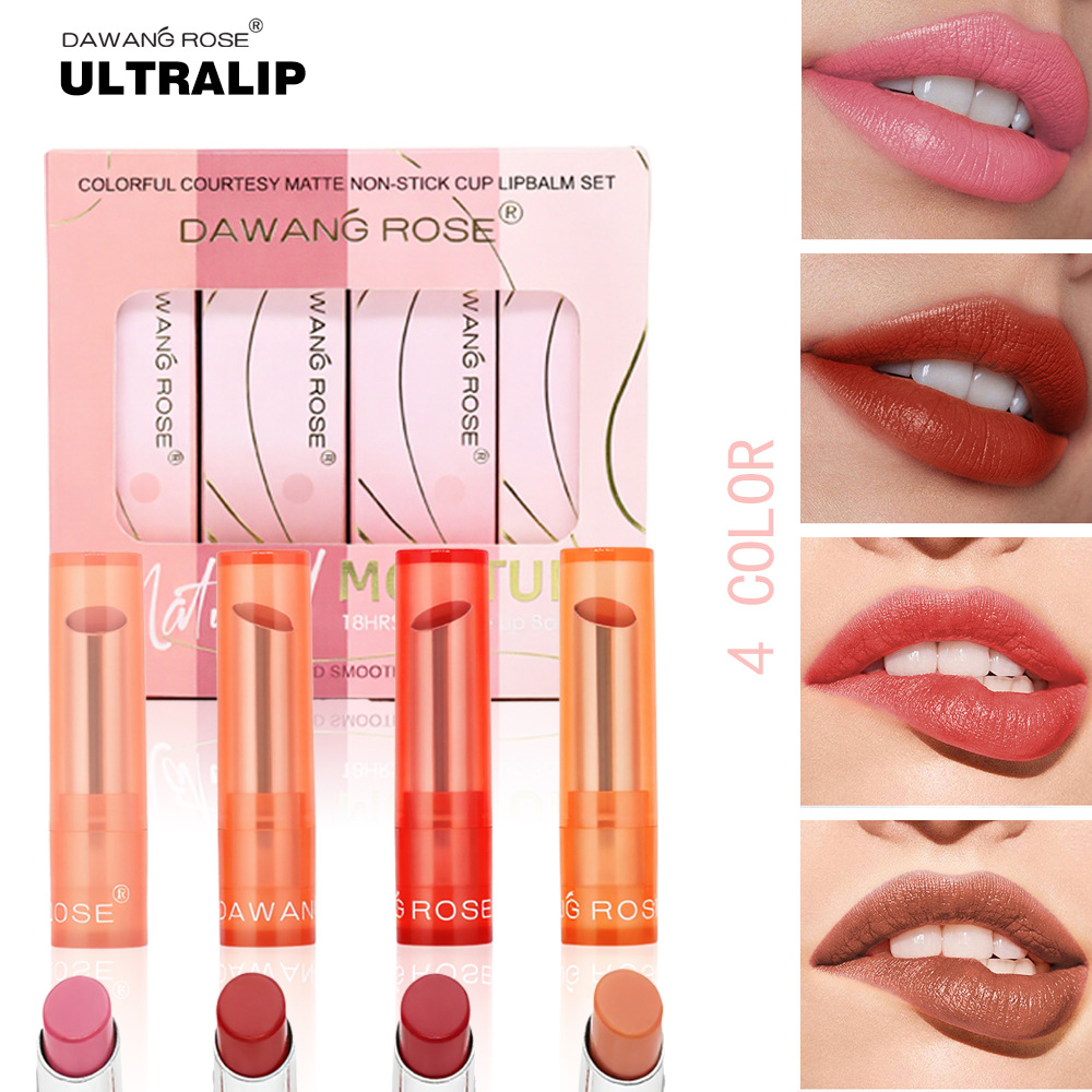 4-Piece Lip Gloss & Lip Lacquer Set Matte & Pearl Finish Non-Transfer Lipstick