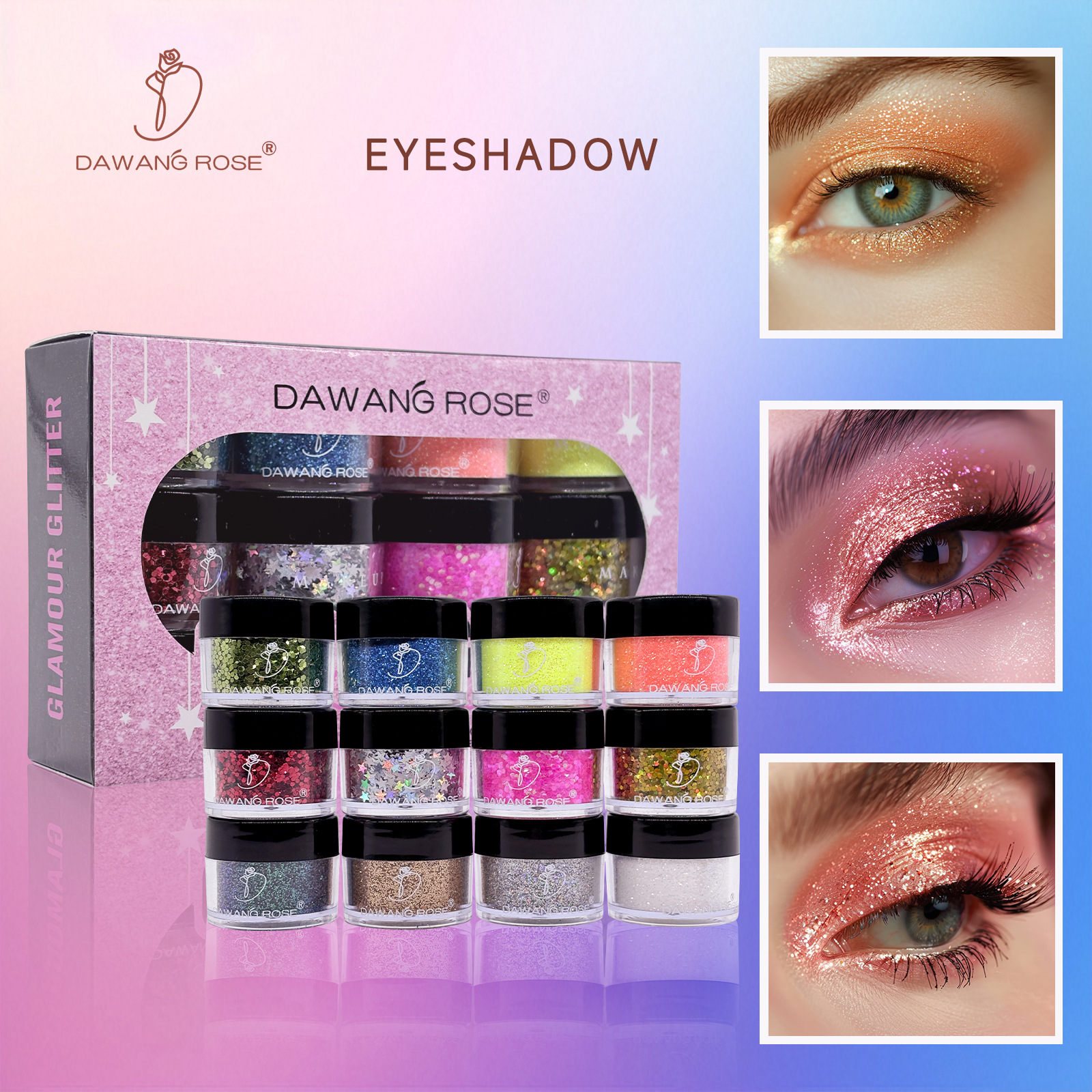 12 colours of large-grained sequin pearl loose powder finishing and highlighting