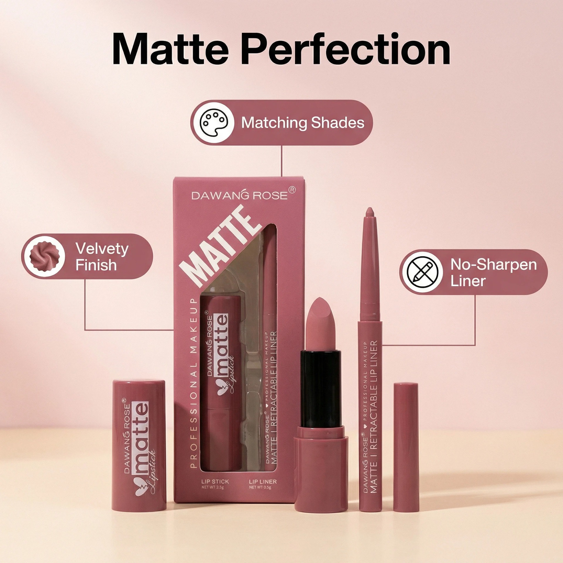 Brightening Velvet Matte Lipstick and Lip Liner Set