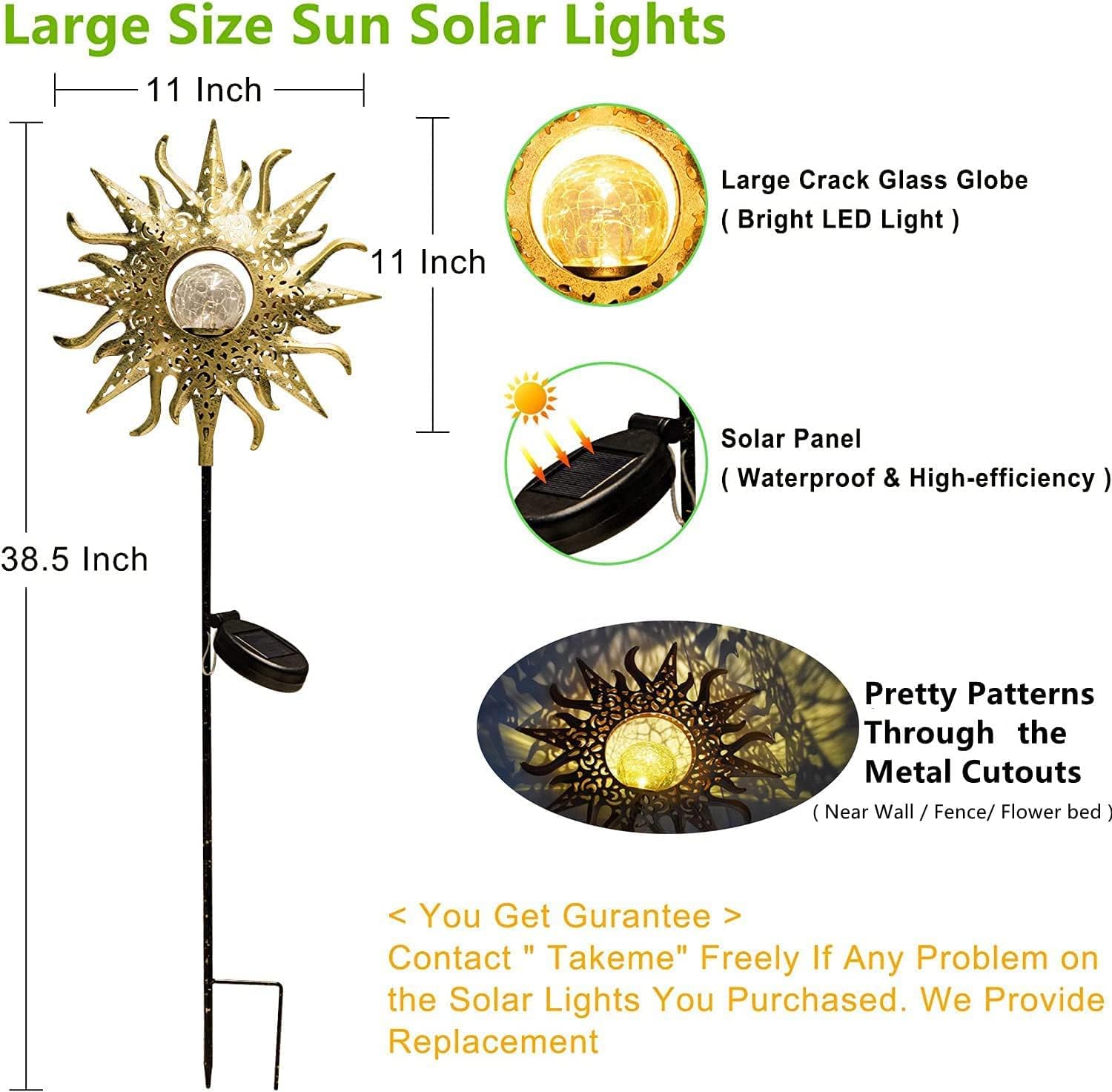 TAKE ME Sun Solar Lights Garden Outdoor Waterproof Metal Decorative Stakes for Patio Yard Walkway LawnPatio Mothers Day Gifts Mom Wife Grandma