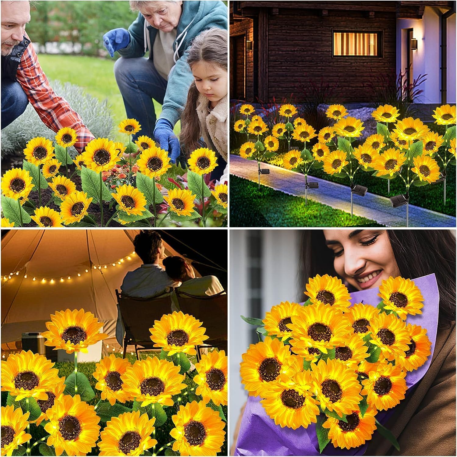 KOOPER Solar Lights Outdoor Garden Decor - Upgraded 3 Pack Solar Garden Lights with 9 Sunflower Lights, Waterproof Solar Outdoor Lights Auto ON/Off Solar Decorative Lights for Garden, Patio