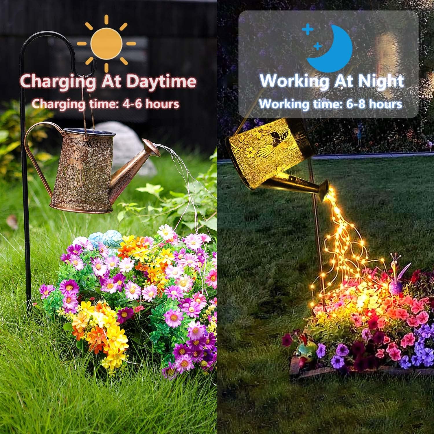 Solar Garden Fairy Lights Decorative Outdoor(Warm White),Solar Watering Can Hummingbird Lights,Metal Waterproof Hanging Solar Lantern,Christmas Gift for Mom Grandmom for Patio Yard Lawn Decor
