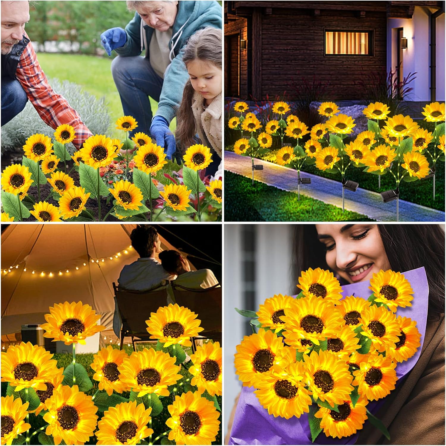 KOOPER Solar Lights Outdoor Garden Decor - Upgraded 3 Pack Solar Garden Lights with 9 Sunflower Lights, Waterproof Solar Outdoor Lights Auto ON/Off Solar Decorative Lights for Garden, Patio