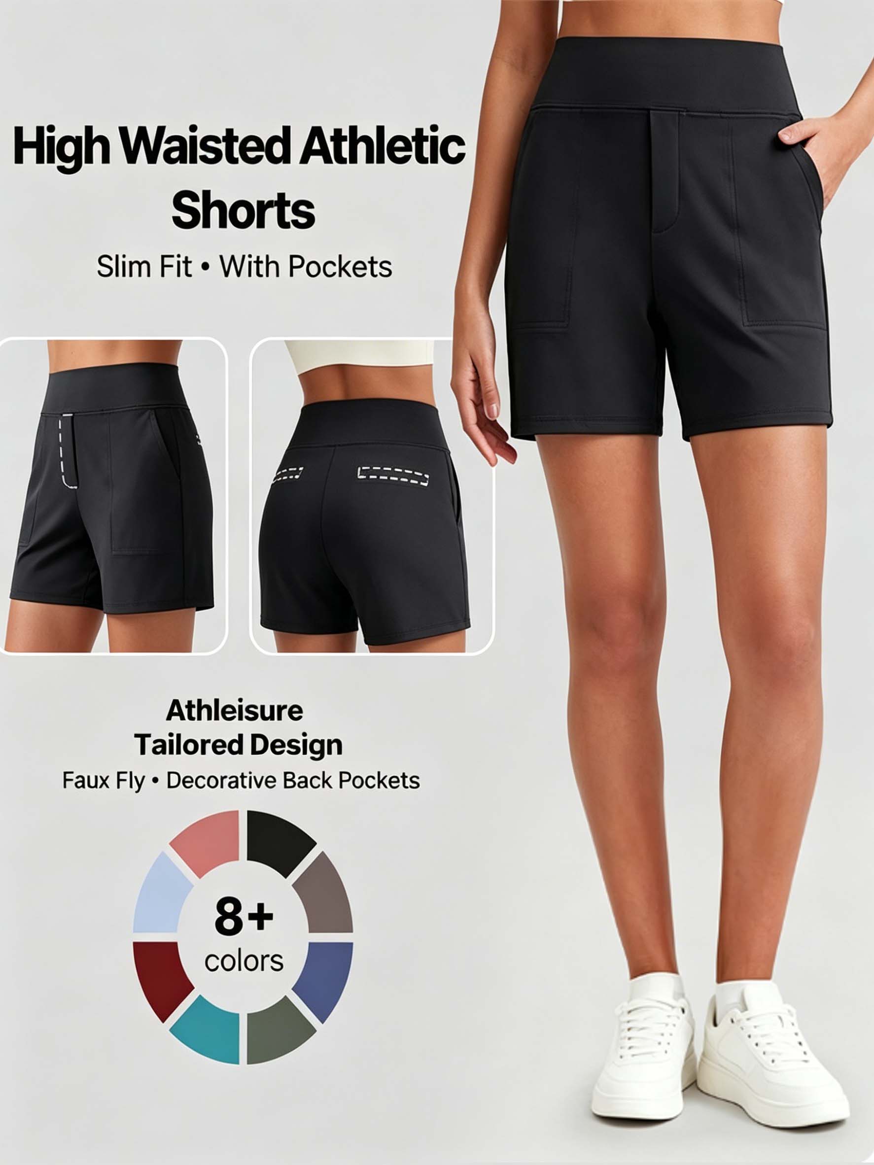 Everyday High-Waisted Shorts – Lightweight & Breathable with Functional Pockets