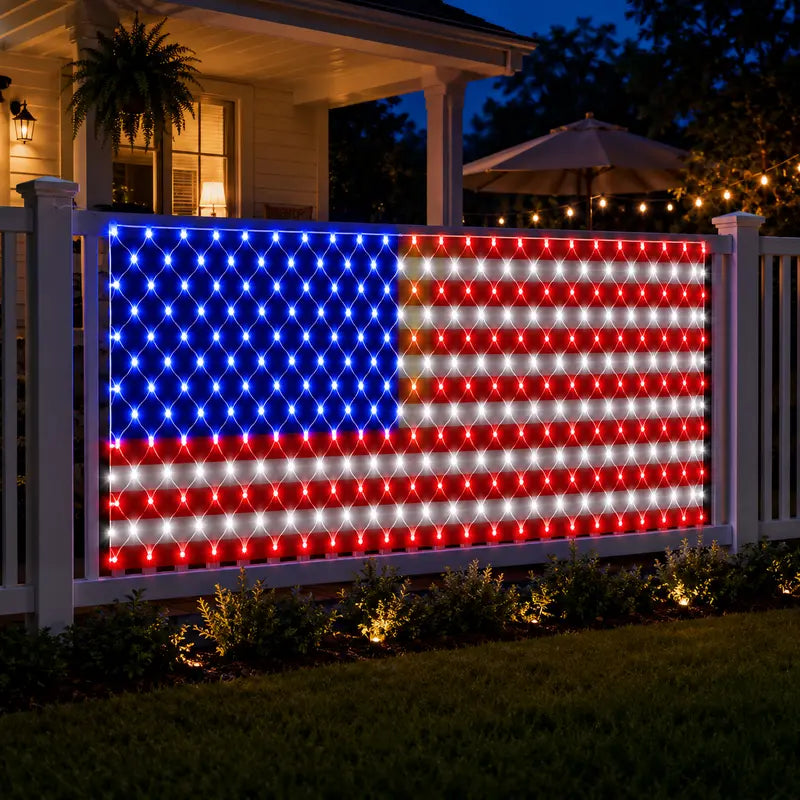 Solar-Powered National Flag Net Lights - Commemorative and Fun Outdoor Decorations