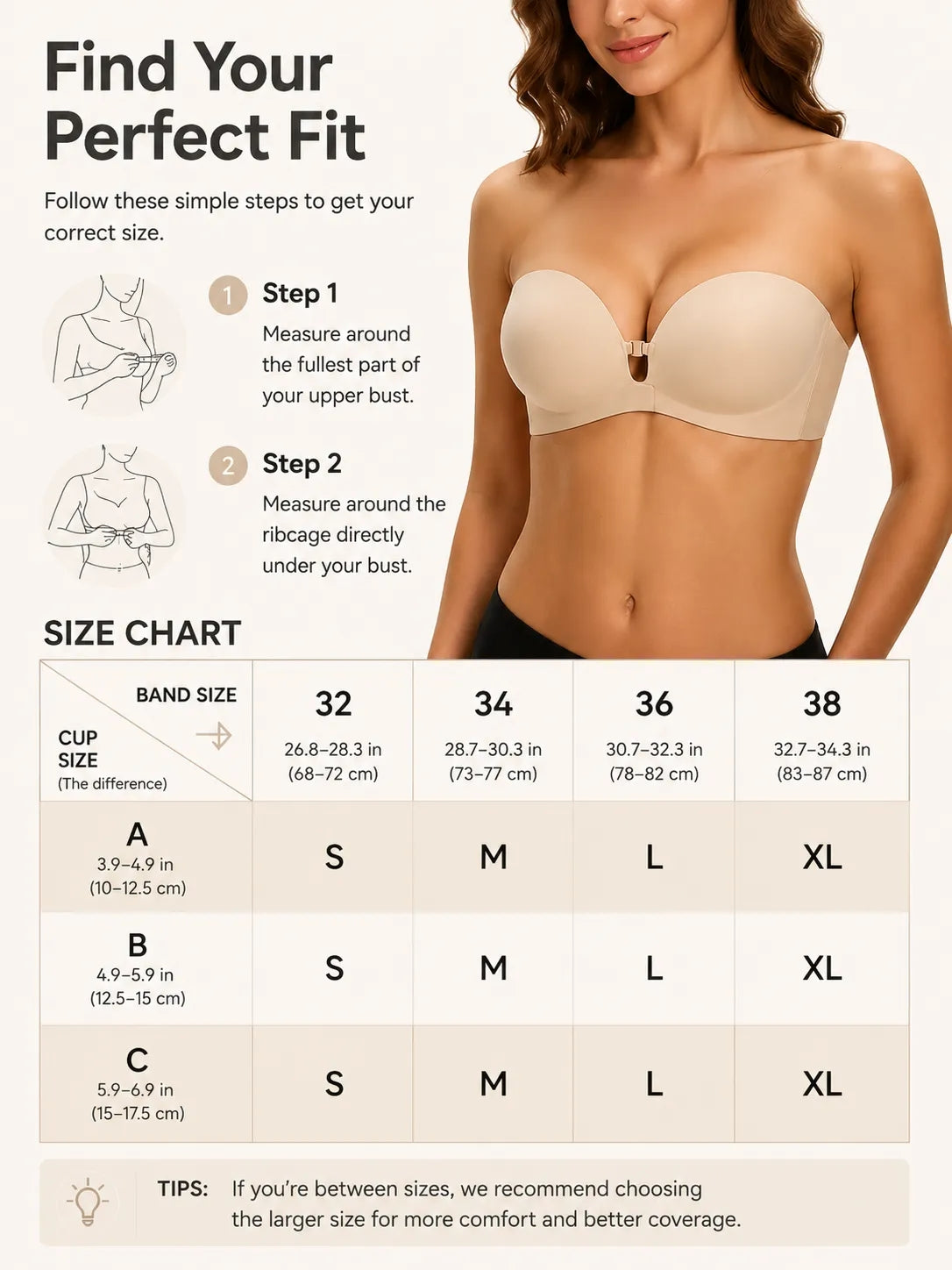 Women's Strapless Front Closure Push-Up Bra