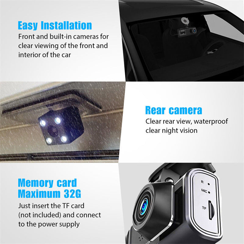Dash Cam 3 Cameras 1080P HD – Front + Interior + Rear with Reverse