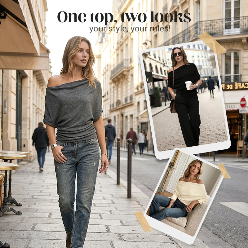 Women's Asymmetrical Off-Shoulder Batwing Sleeve Top
