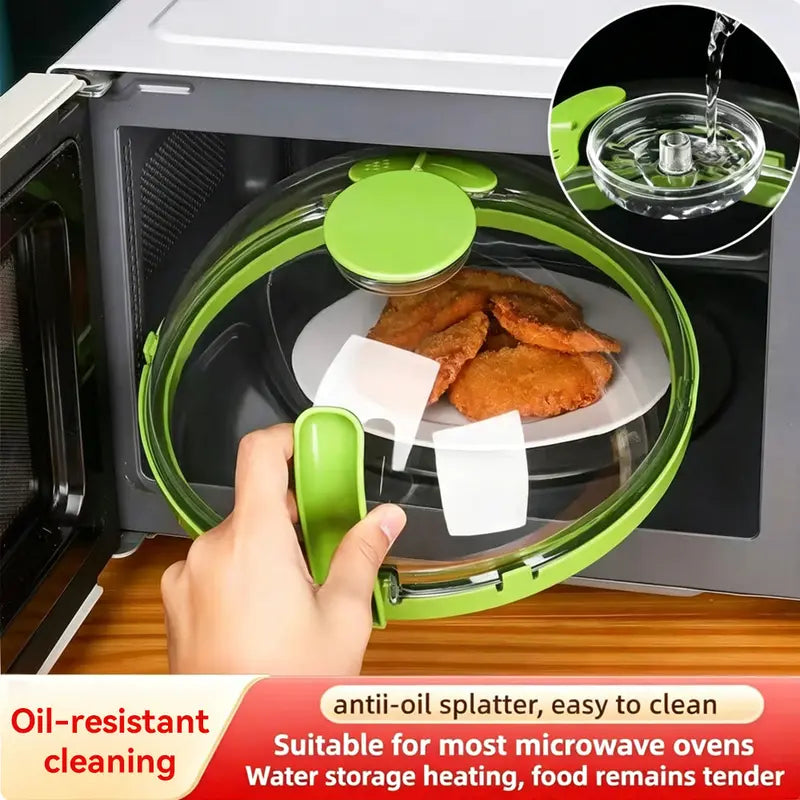 10" Clear Microwave Splatter Cover: Built-in Water Steamer & Steam Vent Lid