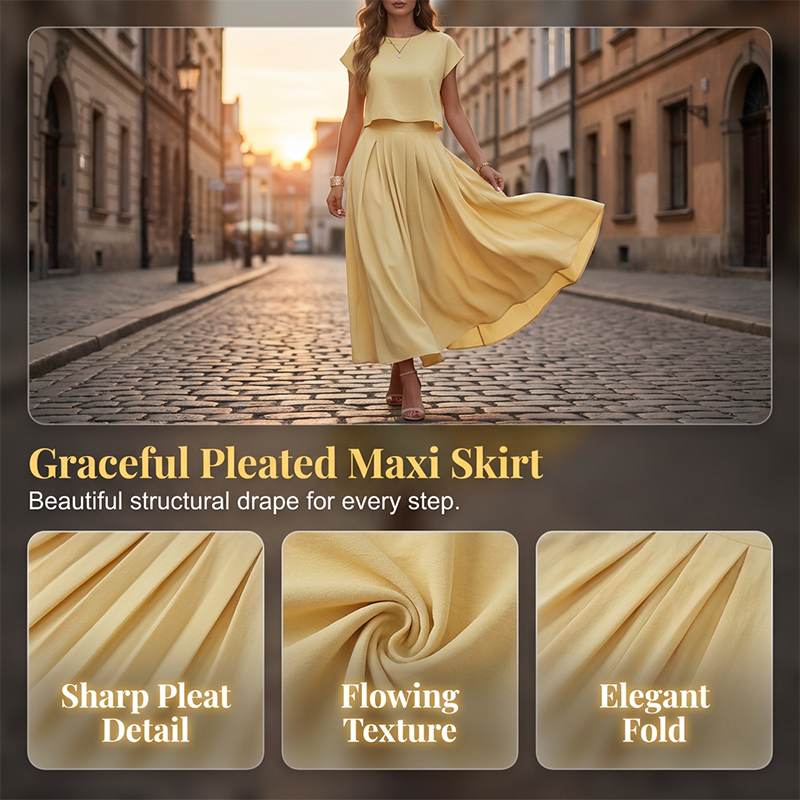 Women's Casual Solid Color Top and Skirt Set
