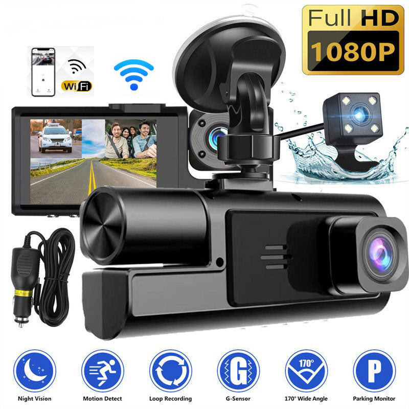 Dash Cam 3 Cameras 1080P HD – Front + Interior + Rear with Reverse
