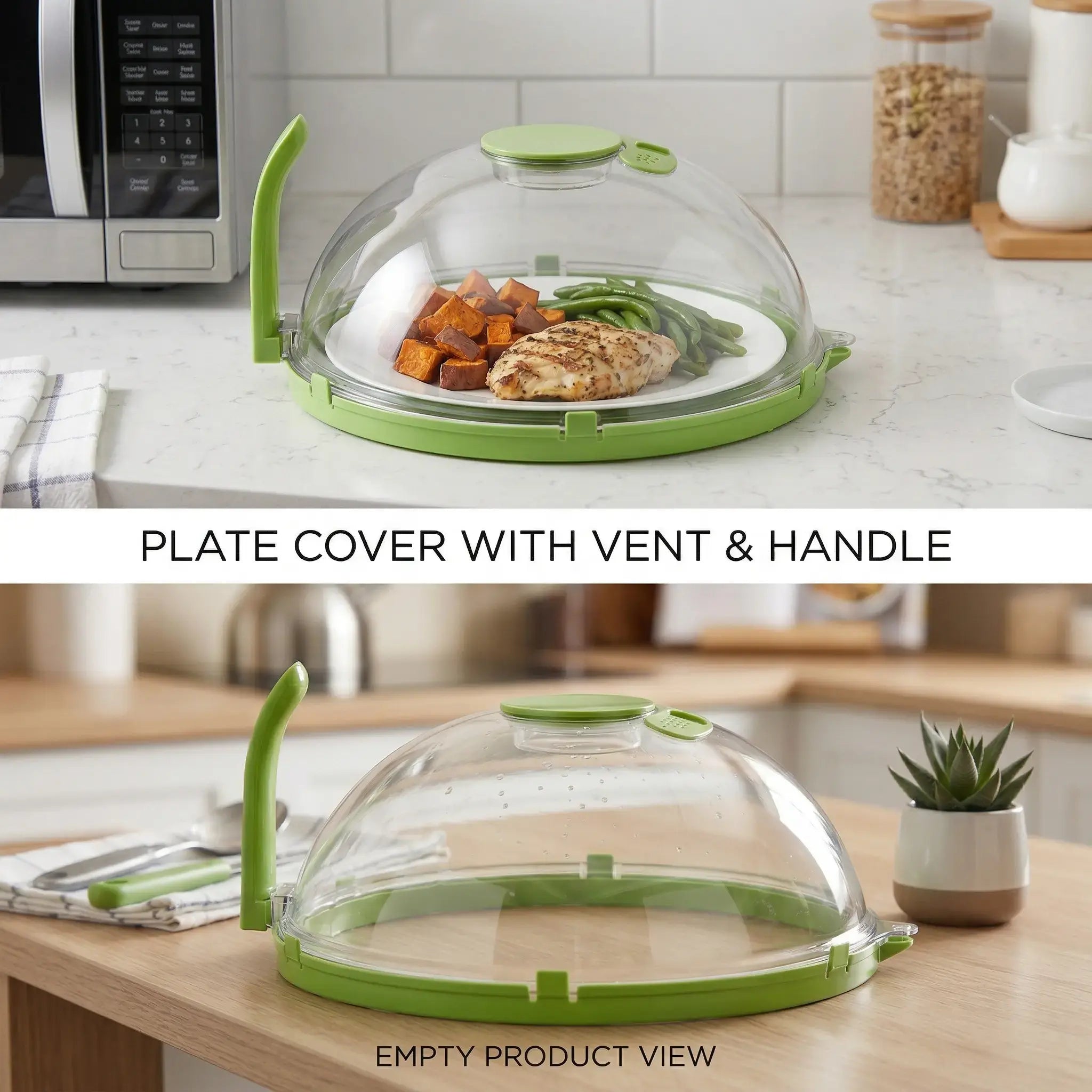 10" Clear Microwave Splatter Cover: Built-in Water Steamer & Steam Vent Lid