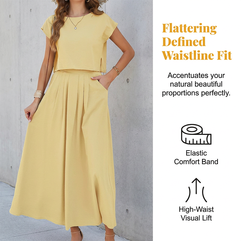 Women's Casual Solid Color Top and Skirt Set