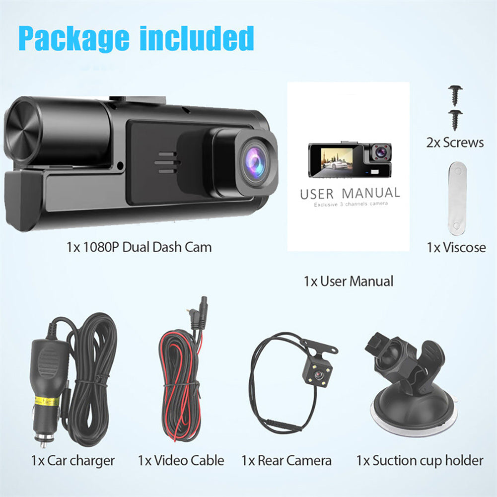 Dash Cam 3 Cameras 1080P HD – Front + Interior + Rear with Reverse