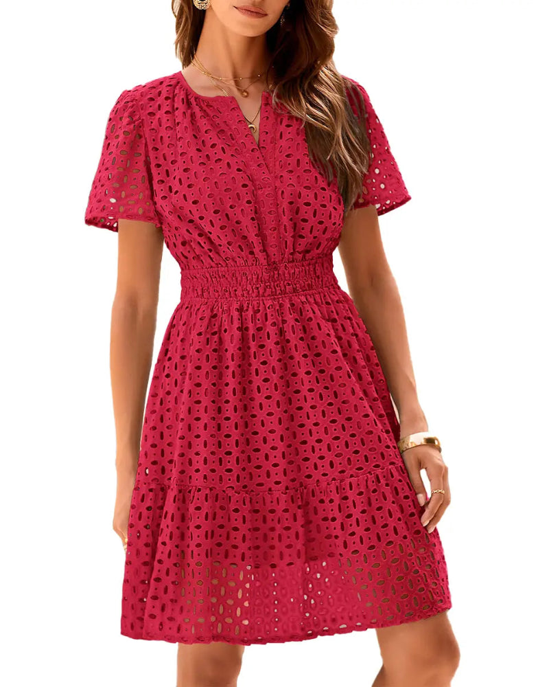 Women's V-Neck Lace A-Line Summer Dress