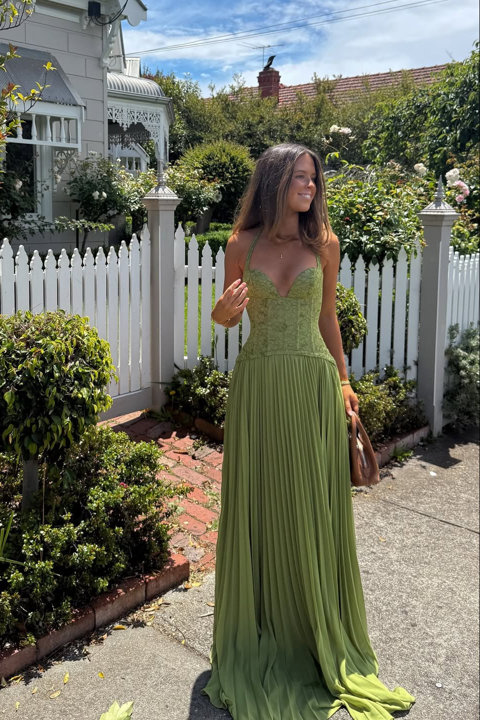 Women's Pleated Corset Maxi Wedding Guest Dress