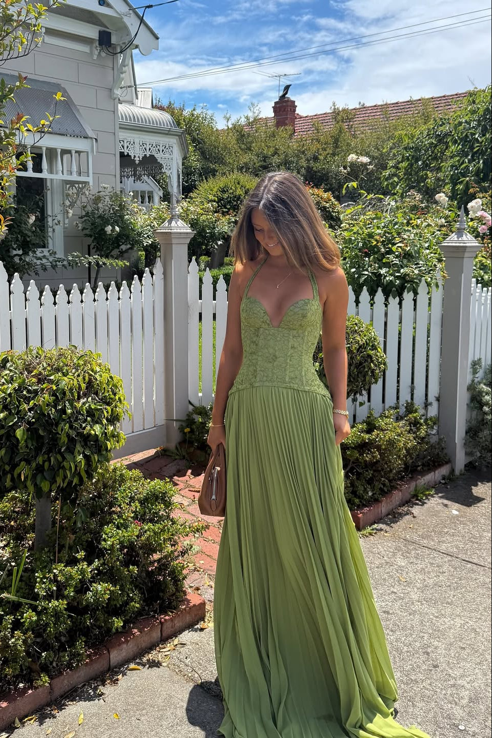 Women's Pleated Corset Maxi Wedding Guest Dress