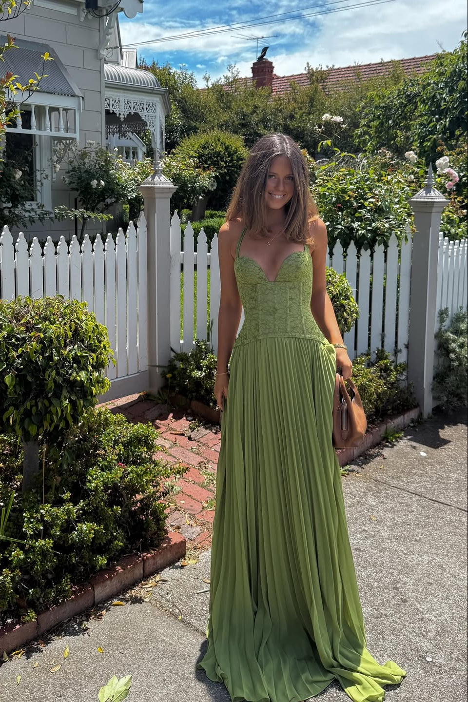 Women's Pleated Corset Maxi Wedding Guest Dress