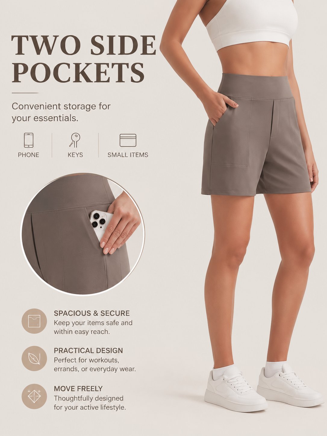 Everyday High-Waisted Shorts – Lightweight & Breathable with Functional Pockets