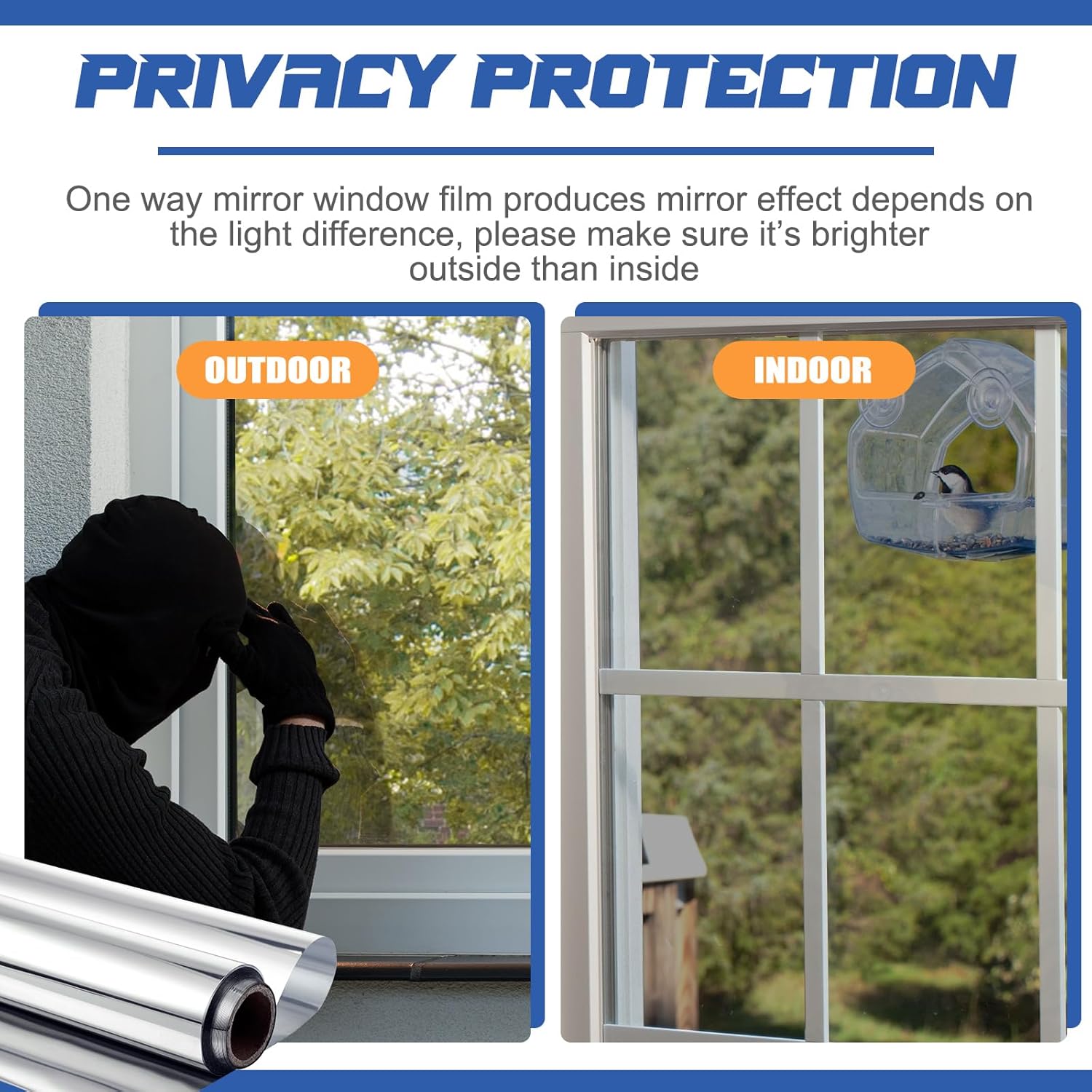 One-Way Mirror Window Film – Heat Control & UV Protection