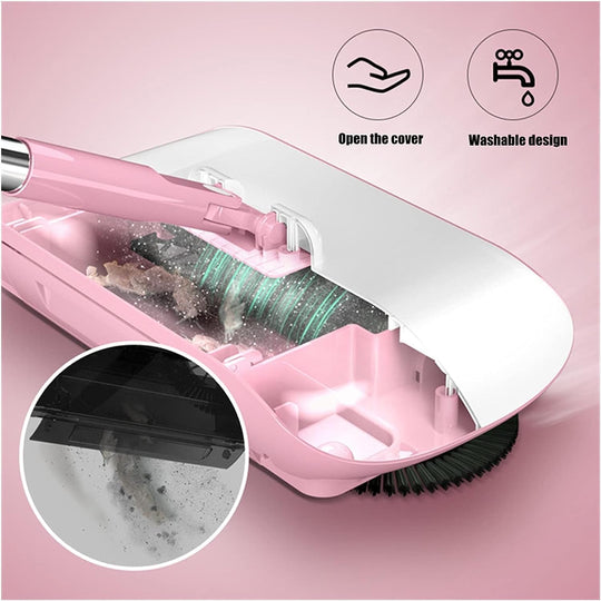 Manual Hands-Free Sweeper Broom, 3-in-1 Sweep Suction Mop Cleaner with Strong Suction Streak-Free Floor Cleaning for Pet Hair Dust Debris