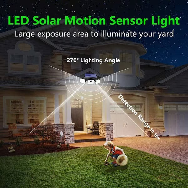 Upgraded Wide-Angle Solar Motion Sensor Light