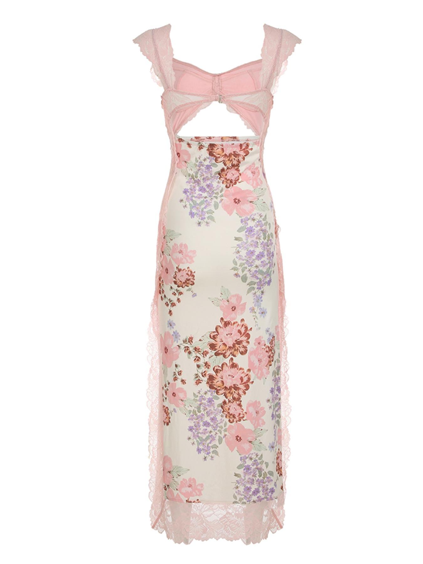 Women's Ditsy Floral Print Lace Insert Dress