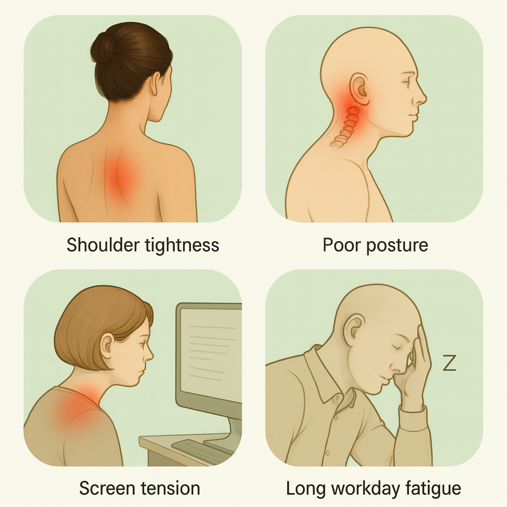 Screen-time posture tension in the neck and shoulders