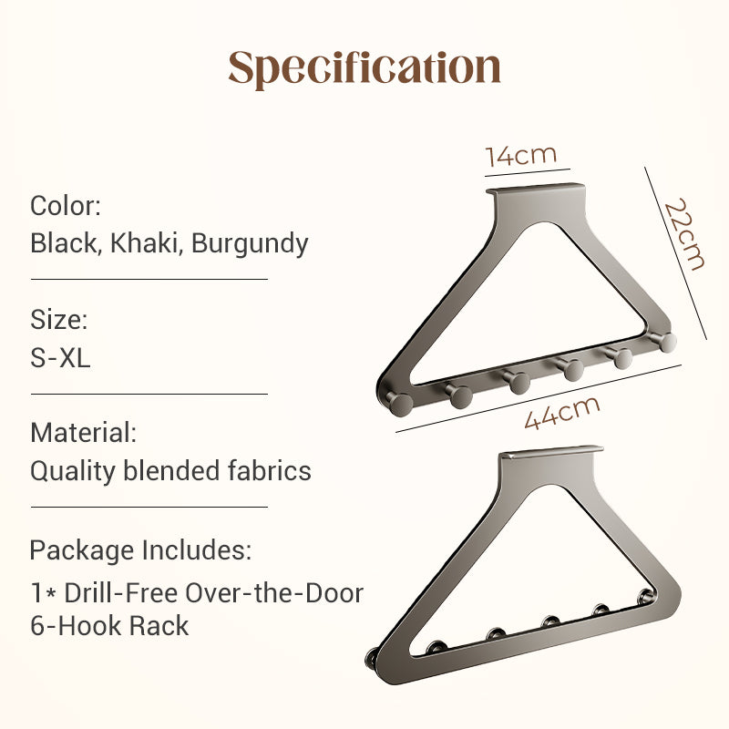 Drill-Free Over-the-Door 6-Hook Rack