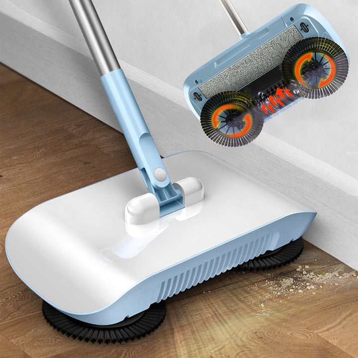 Manual Hands-Free Sweeper Broom, 3-in-1 Sweep Suction Mop Cleaner with Strong Suction Streak-Free Floor Cleaning for Pet Hair Dust Debris