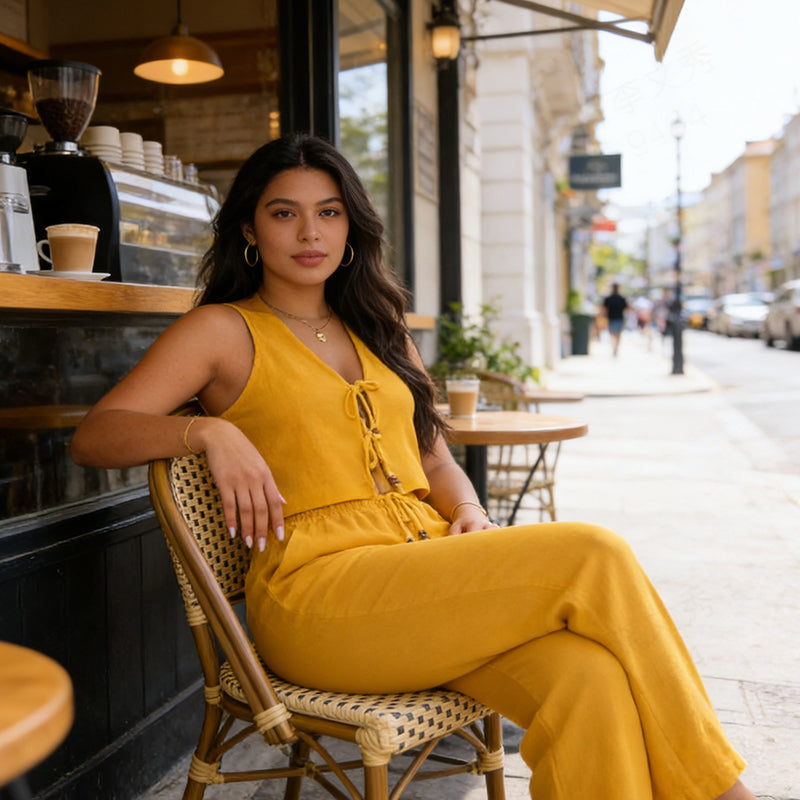 Sleeveless Tie-Front Top & Wide-Leg Pants Set