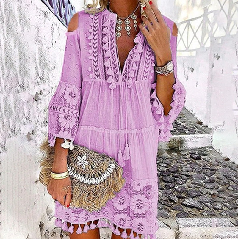 Women's Loose Cotton Linen Embroidered Dress